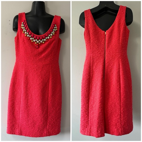 Milly of New York Beaded Dress Coral Orange Sleeveless Boucle Textured - Picture 2 of 9